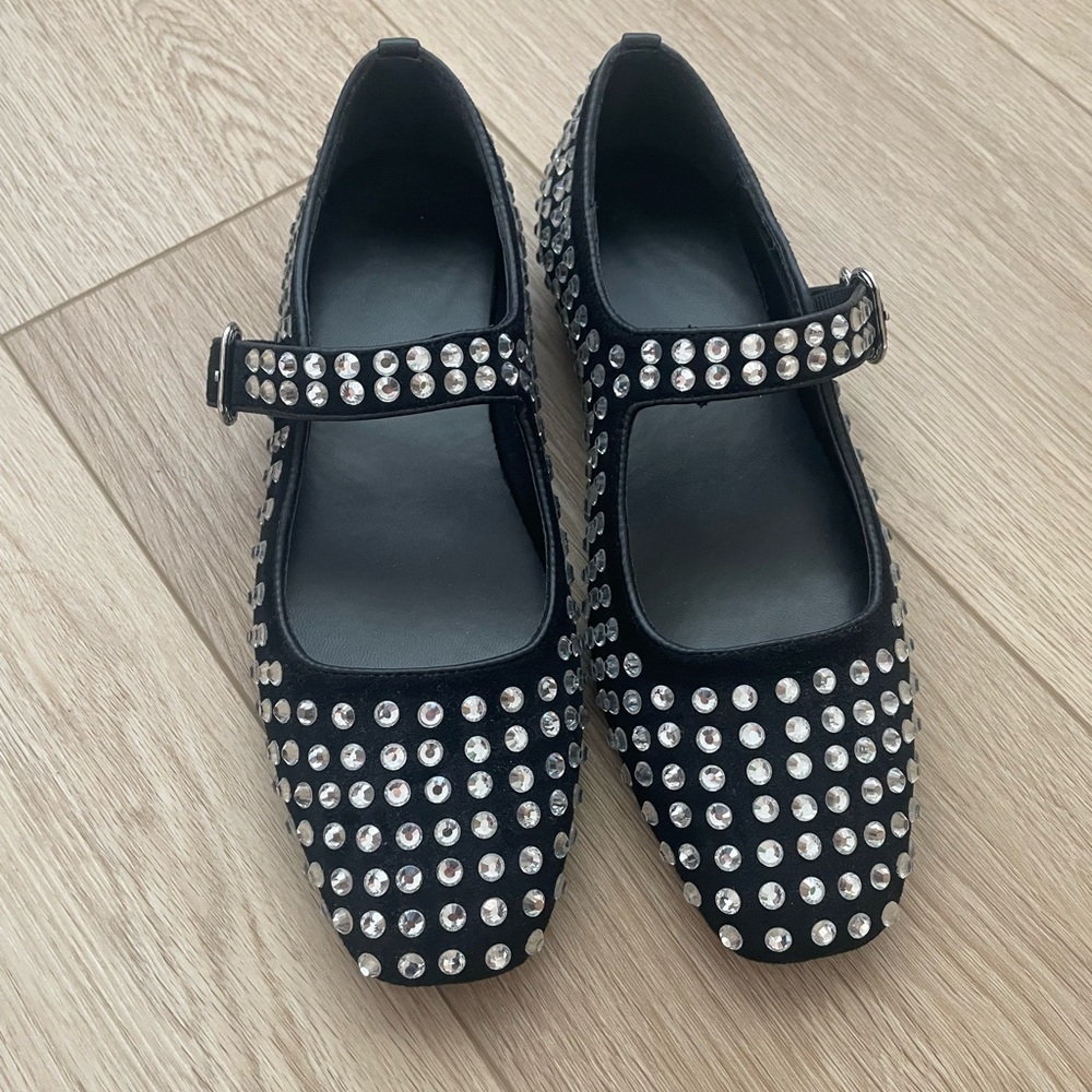 Amazon Black Studded Mary Jane Flats, Size 6 - Picture 1 of 2